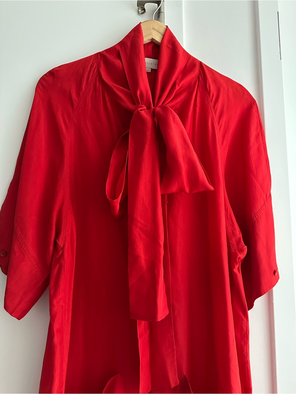 Stella McCartney Red Draped Short-Sleeve Bow Dress with Pockets